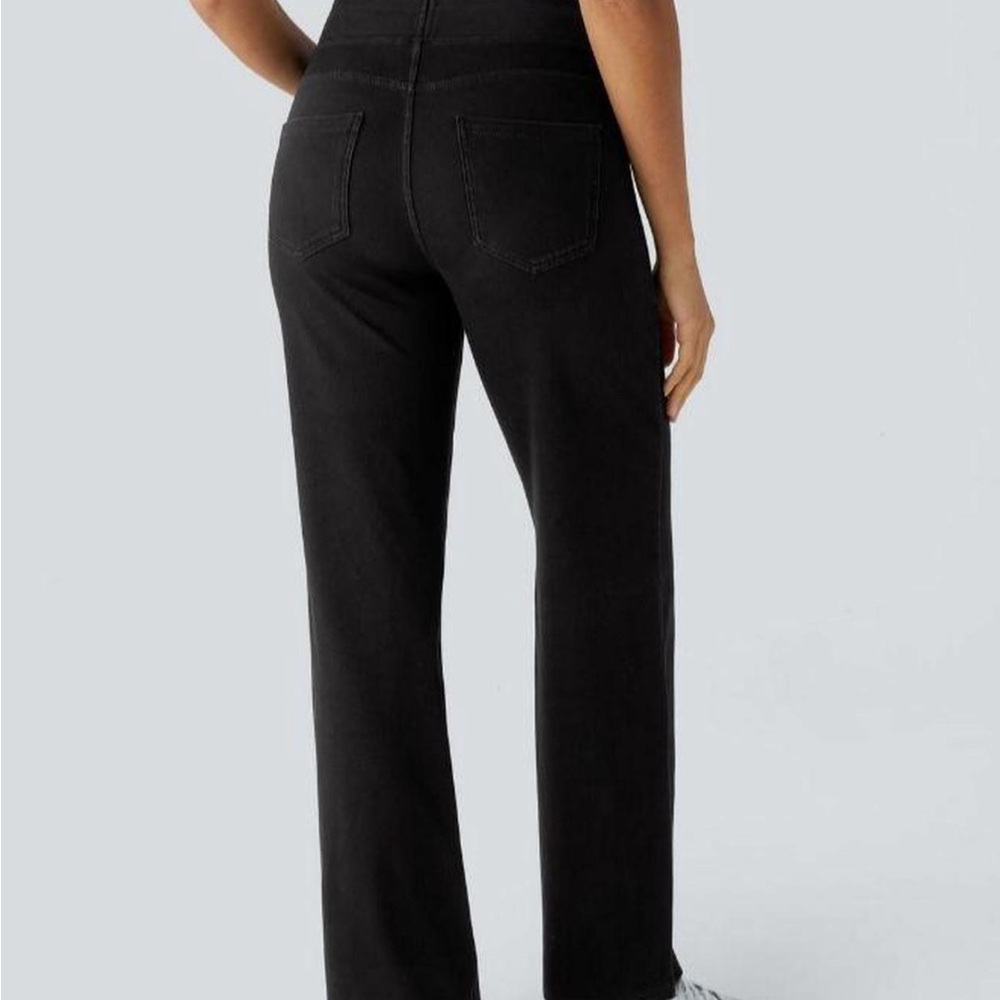 Halara Flex Black High Waist Straight Leg Stretch Denim Knit Jeans